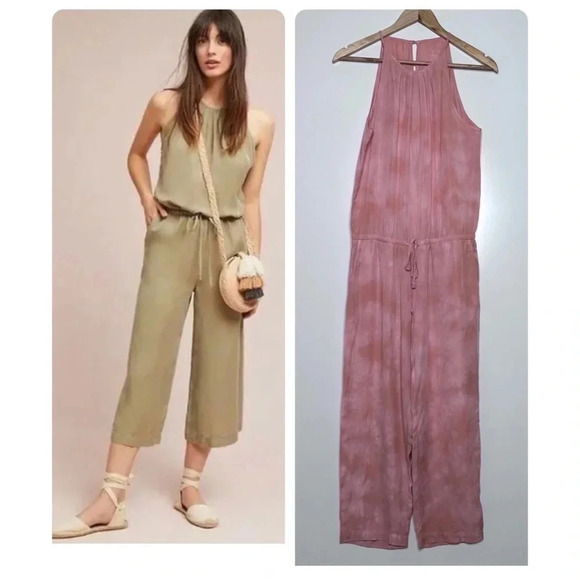Cloth & Stone Anthropologie Day Tripper Peachy Pink Tie Dye Cropped Jumpsuit S - Picture 1 of 12